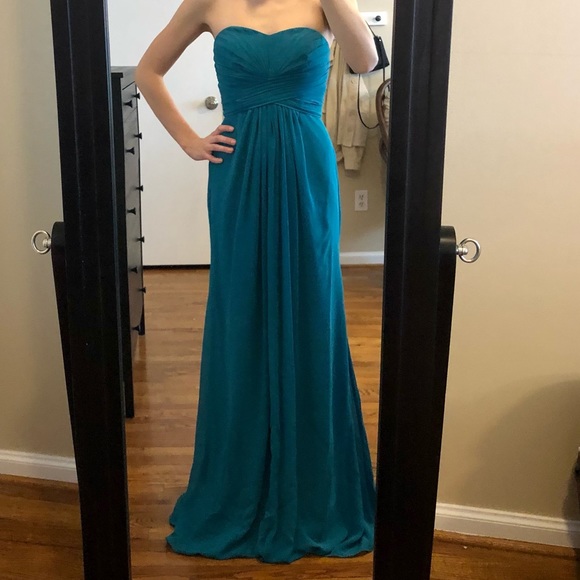 Floor-Length Teal Strapless Dress - Picture 1 of 5